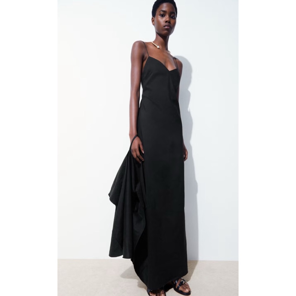 COS Atelier The V-Neck Black Linen Maxi Dress size 2